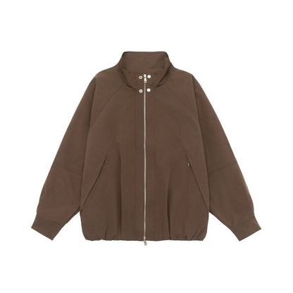 Women Lightweight Raglan Bomber Jacket with Stand Collar and Elastic Hem EVA-US