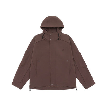 Unisex technical hooded field jacket in boxy cut with concealed front and multifunctional pockets EVA-US