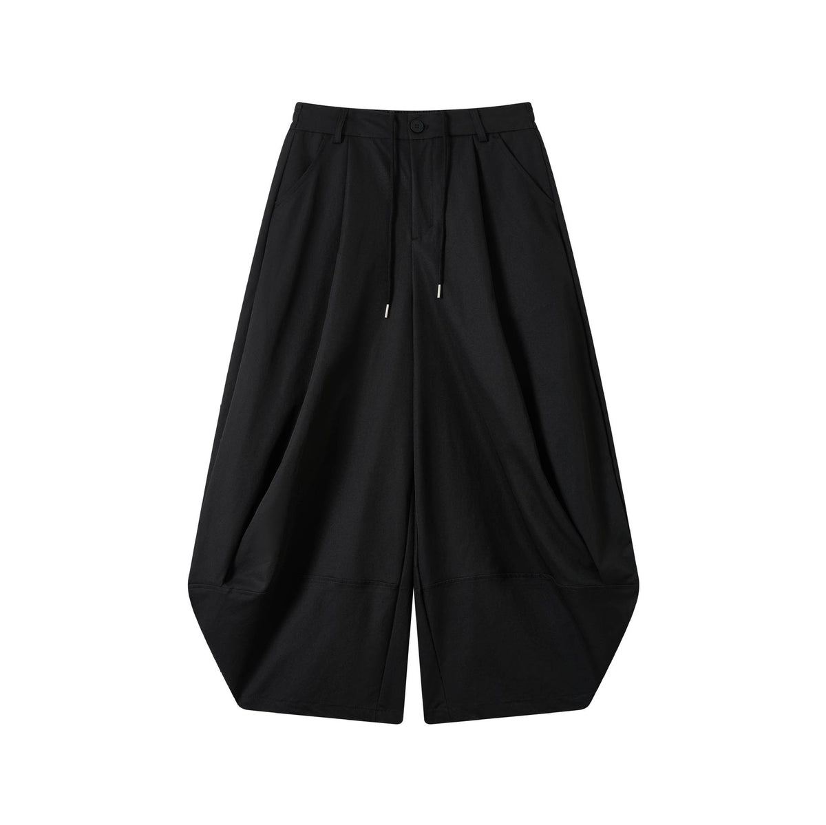 Women's Wide High-Waist Bermuda Pants with Pleats and Drawstring