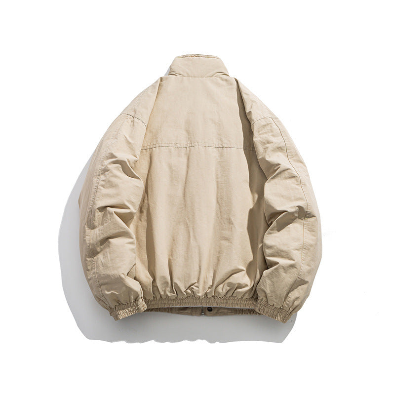 Men's Boxy Utility Bomber Jacket with Stand-Up Collar and Flap Pockets EVA-US