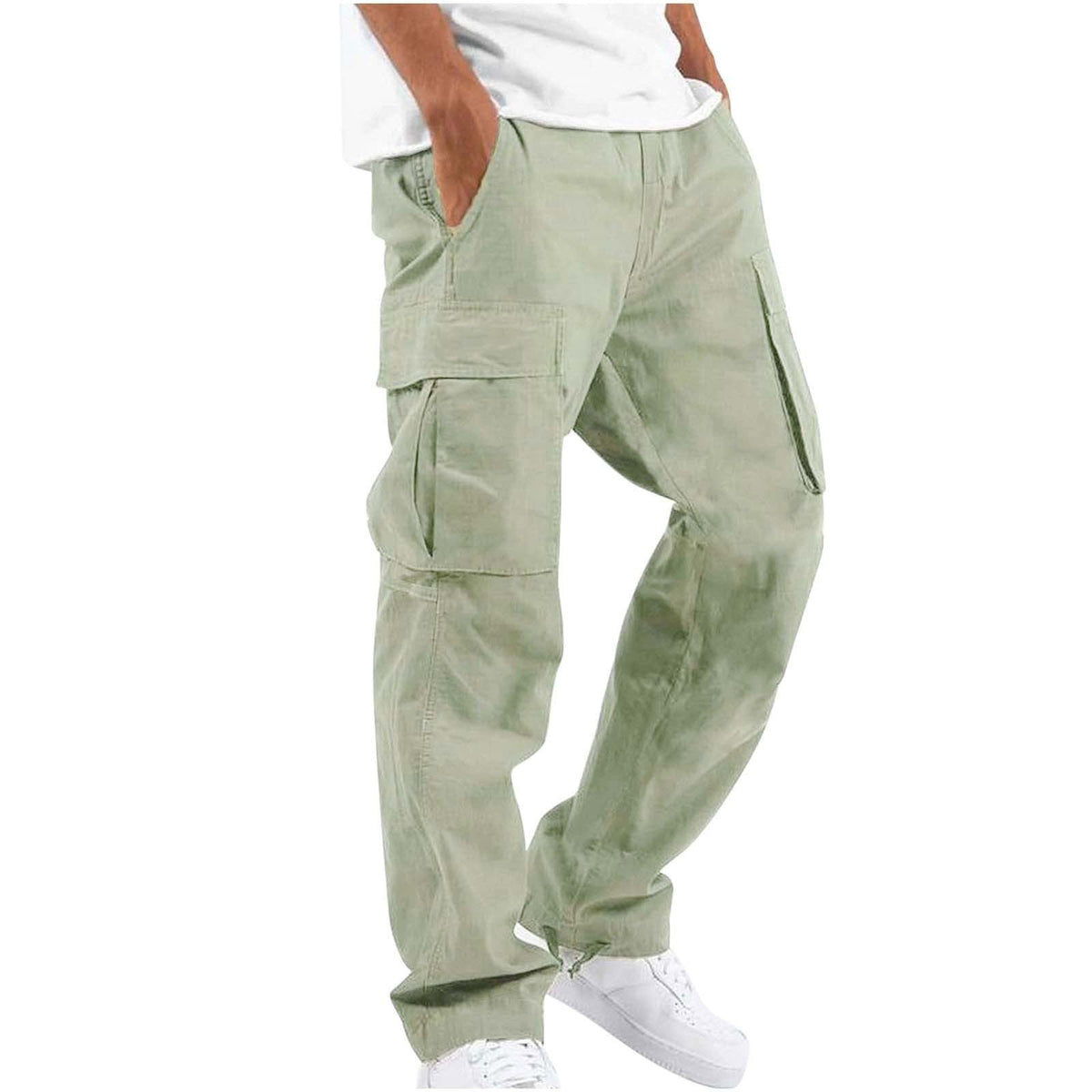 Men's casual cotton cargo pants with multi-pockets and adjustable hem EVA-US