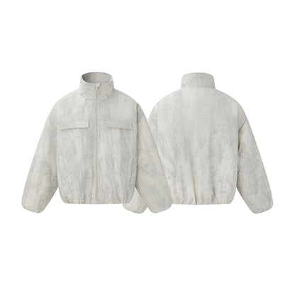 Unisex Short fitted padded oversized bomber jacket with stand-up collar and chest flaps EVA-US