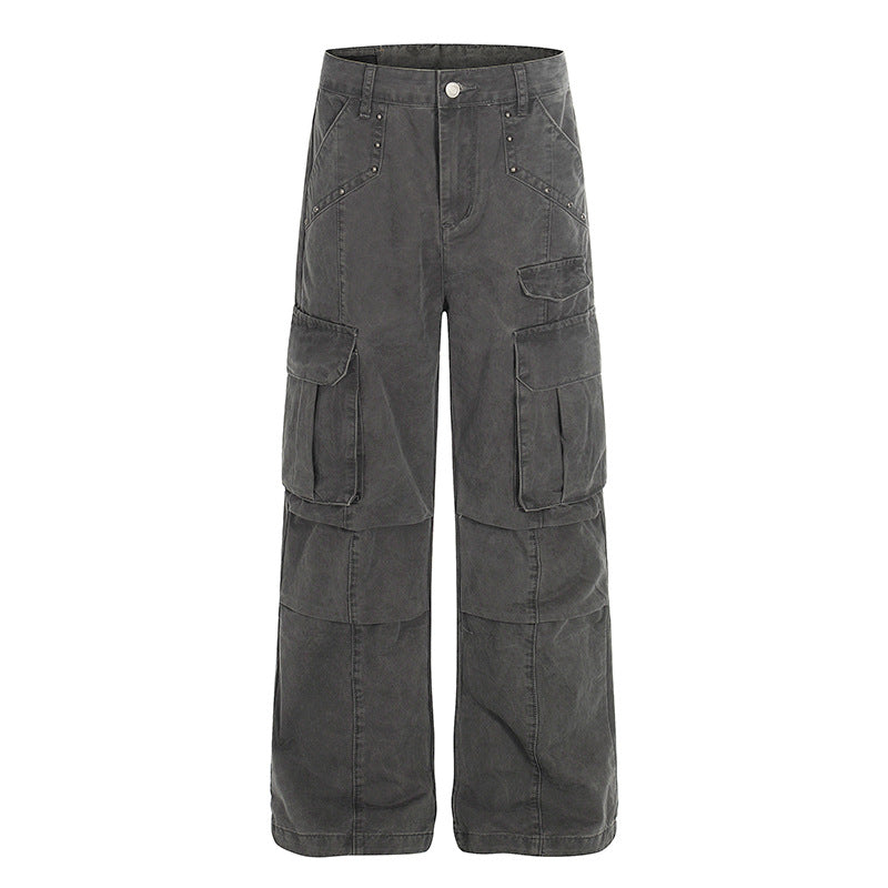 Women High-Waisted Utility Cargo Pants in Worn Look with Wide Leg EVA-US