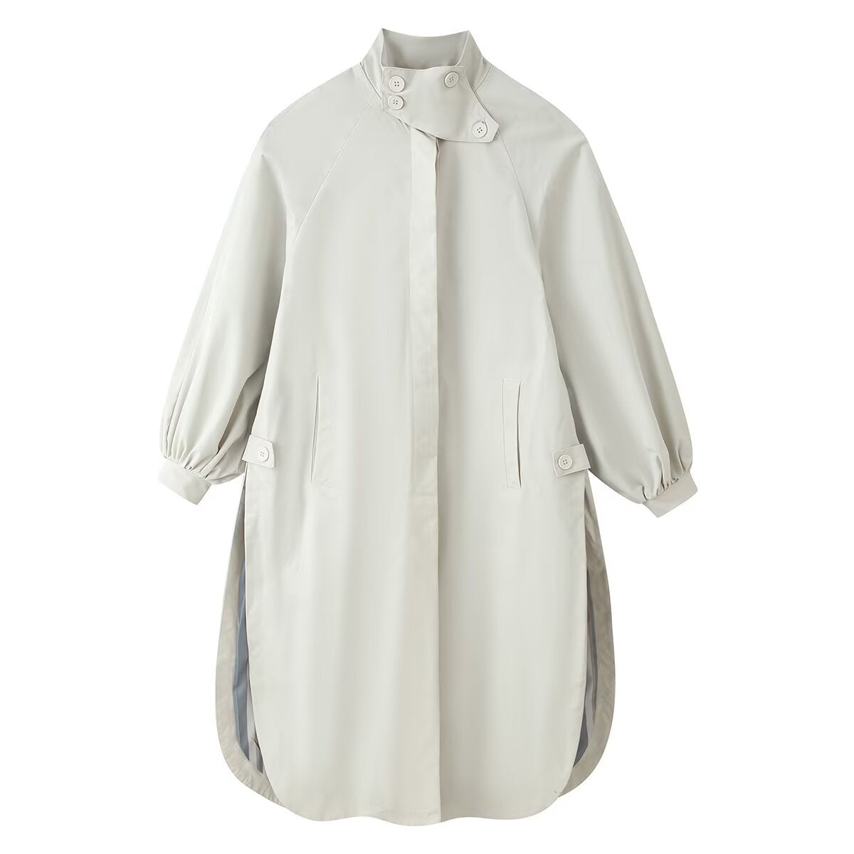 Women's coat with stand collar, balloon sleeves and side slits EVA-US