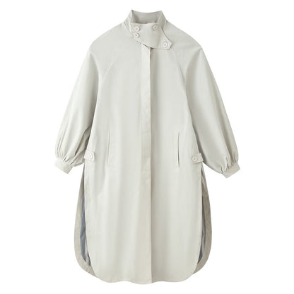Women's coat with stand collar, balloon sleeves and side slits EVA-US