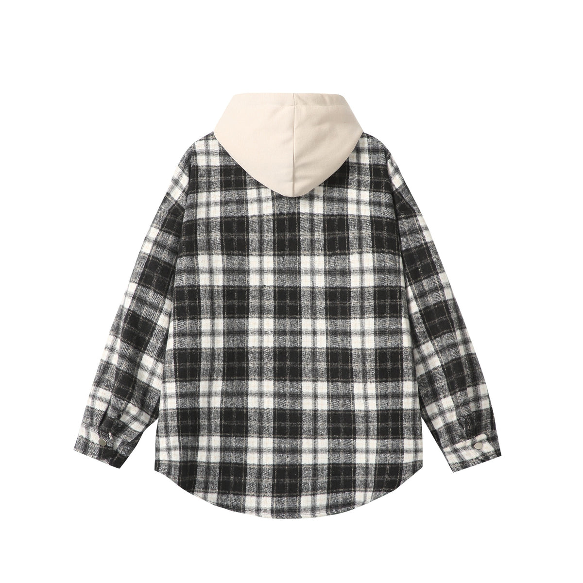 Unisex Oversized Check Shirt Jacket with Hood, Snap Buttons and Chest Pocket EVA-US
