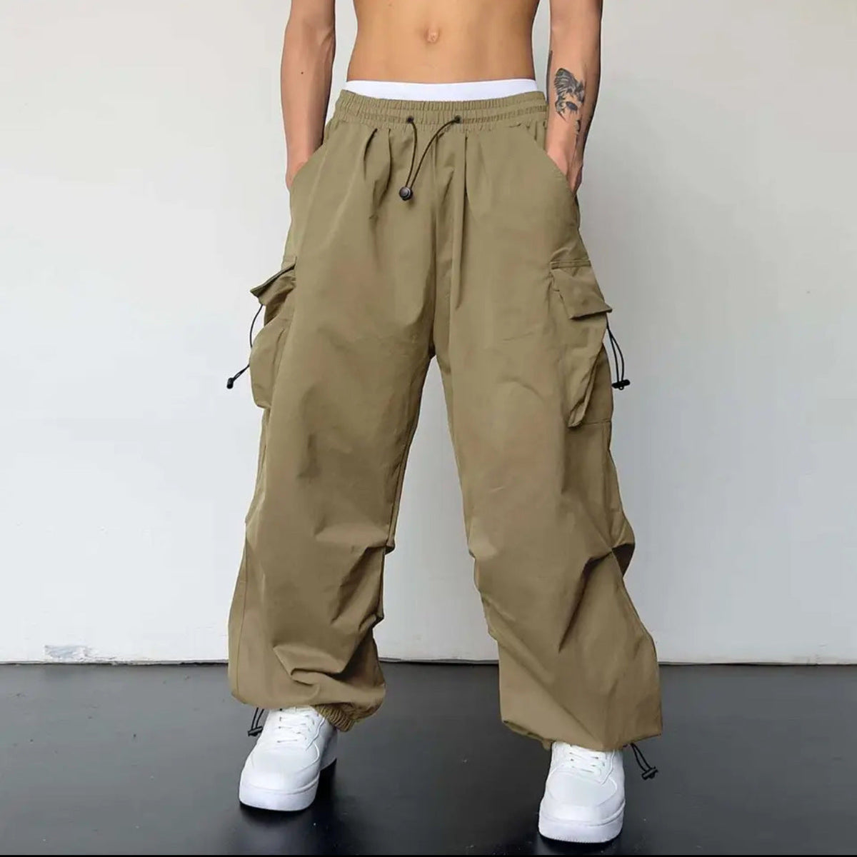 Men's Cargo Pants Wide Tunnel Drawstring