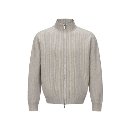 Unisex Short Ribbed Knit Zipper with High Stand Collar and Slim Fit EVA-US