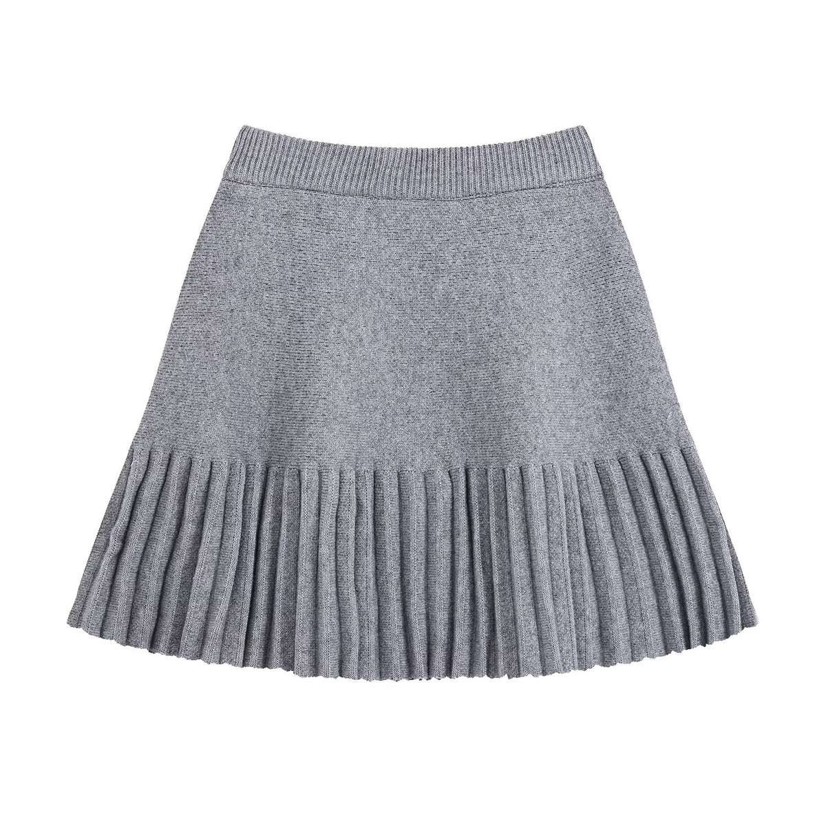 Ladies Two-Piece Fine Knit Set with V-Wrap Top, Bead Trim and Pleated Midi Skirt EVA-US