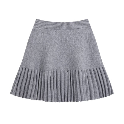 Ladies Two-Piece Fine Knit Set with V-Wrap Top, Bead Trim and Pleated Midi Skirt EVA-US