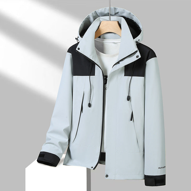 Men's Lightweight Softshell Jacket with Contrast Shoulder, Adjustable Hood and Water-Repellent Membrane EVA-US