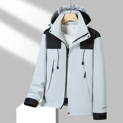 Men's Lightweight Softshell Jacket with Contrast Shoulder, Adjustable Hood and Water-Repellent Membrane EVA-US