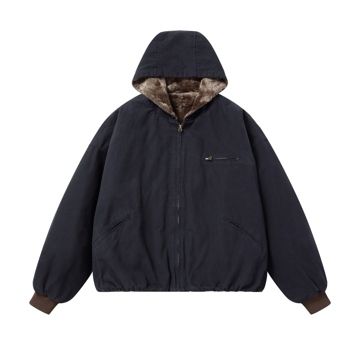 Men's Padded Hoodie with Faux Fur Lining and Elastic Hem EVA-US