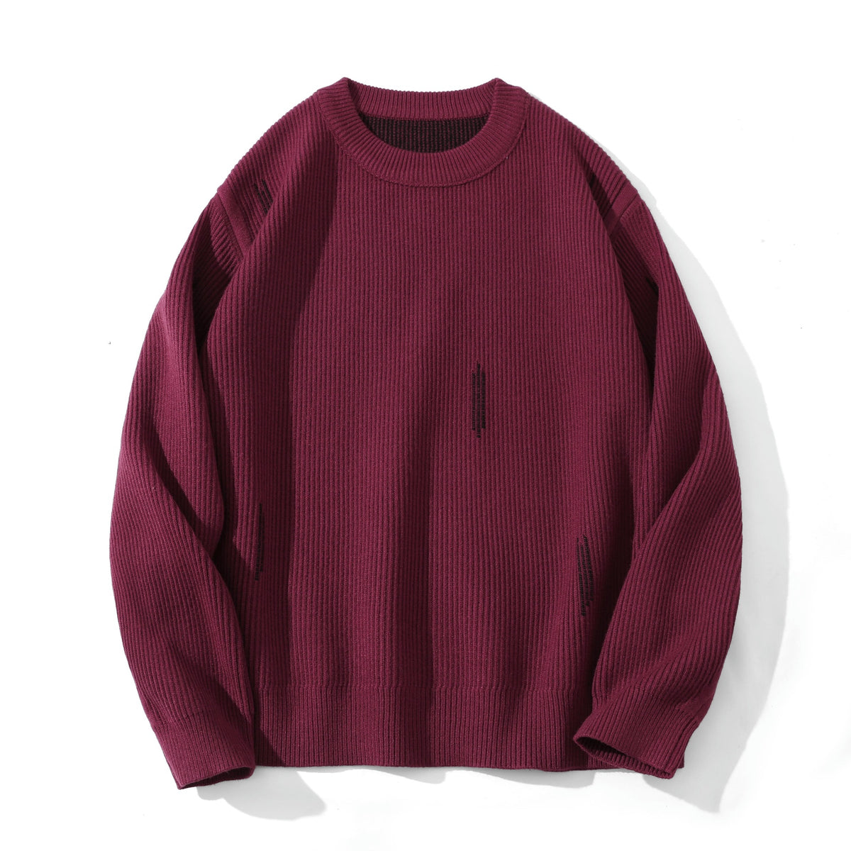 Women Comfortable Ribbed Knit Sweater in Oversize Silhouette with Round Neck and Subtle Destroyed Look