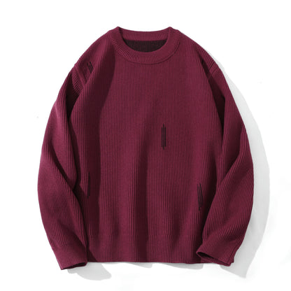 Women Comfortable Ribbed Knit Sweater in Oversize Silhouette with Round Neck and Subtle Destroyed Look