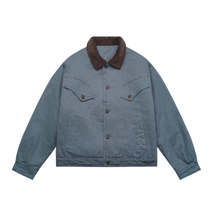 Men's Oversized Canvas Blouson Jacket with Cord Collar and Flap Pockets EVA-US