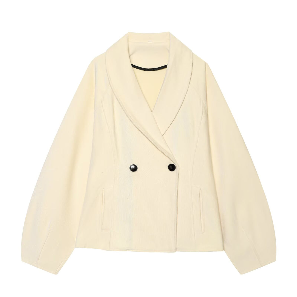 Women’s Short Blazer with Shawl Collar and Double-Breasted Button Placket EVA-US