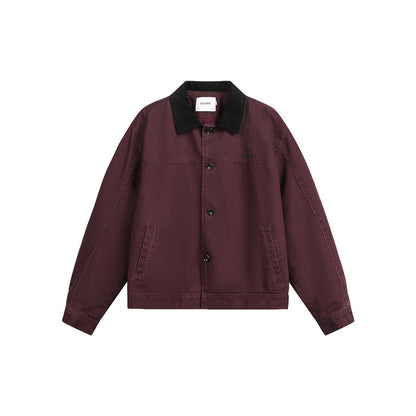 Unisex Short Cut Boxy Denim Jacket with Corduroy Collar and Side Pockets EVA-US