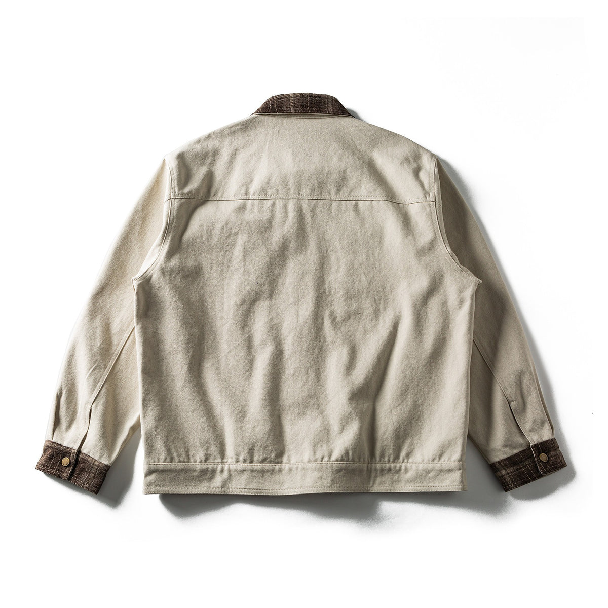 Men's short-cut canvas blouson with checkered collar and snap-button chest pockets EVA-US
