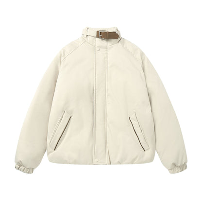 Women Quilted Boxy Bomber with high-collar buckle and diagonal zip pockets EVA-US