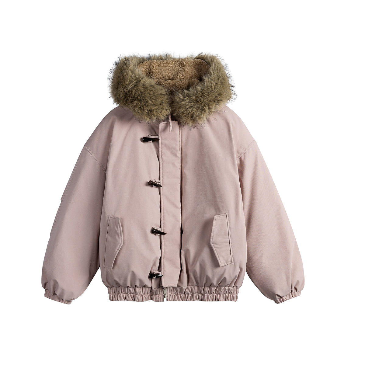 Men's Short Insulation Parka in Boxy Cut with Detachable Faux Fur Collar and Toggle Fastenings EVA-US