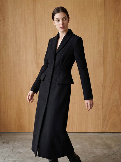 Women's Tailored Long Coat with Shawl Collar and Figure-Shaping Darts EVA-US