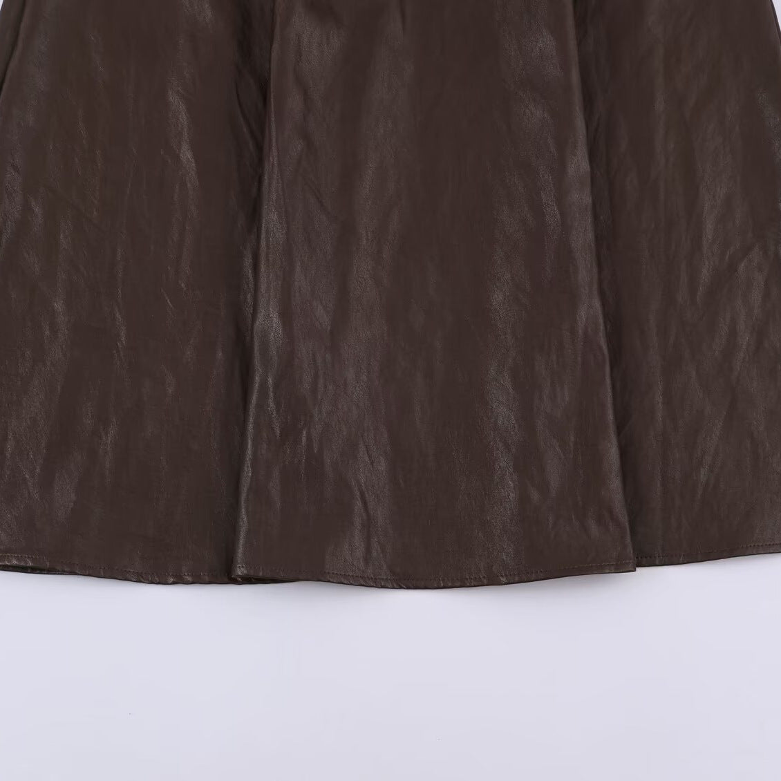 Women's midi skirt in leather look with high waist and flared cut EVA-US