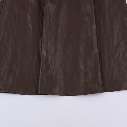 Women's midi skirt in leather look with high waist and flared cut EVA-US