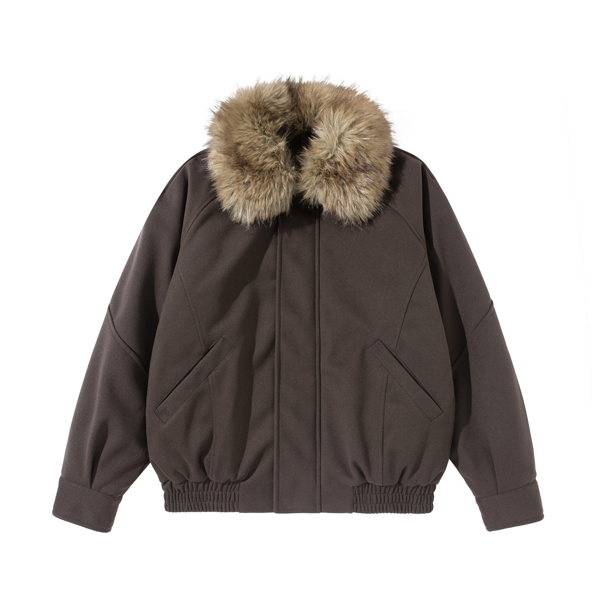 Women's boxy blouson with voluminous faux fur collar and elastic hem