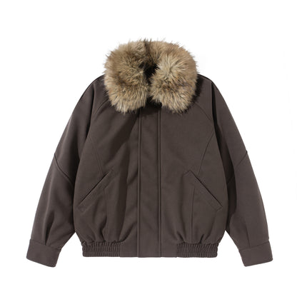 Women's boxy blouson with voluminous faux fur collar and elastic hem