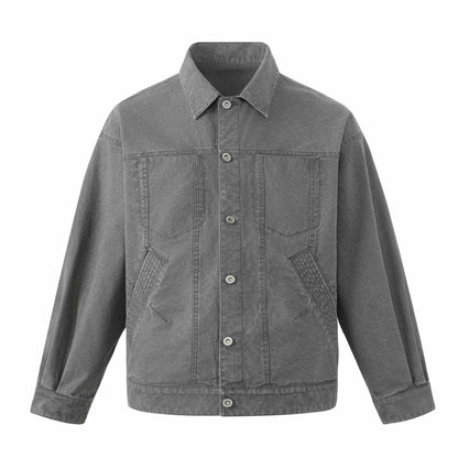 Men's Boxy Canvas Blouson in Workwear Look with Shirt Collar and Quilted Pocket Area EVA-US