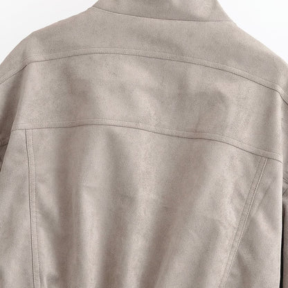 Ladies short blouson in field style made of suede-like material with stand-up collar, shoulder straps and wide ribbed waistband EVA-US