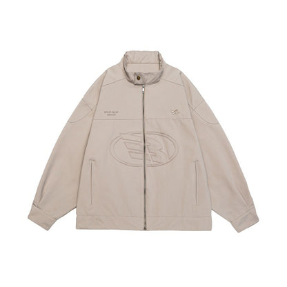 Unisex Boxy-Zip jacket in oversized cut with stand-up collar and tonal logo embossing EVA-US