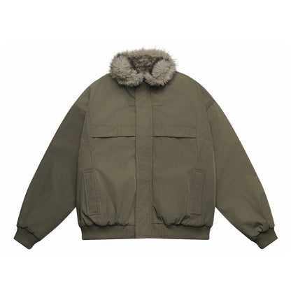 Men's Boxy Bomber Jacket with cozy artificial fur collar and windproof thermal lining EVA-US