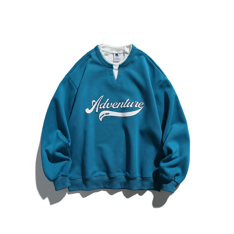 Unisex Oversized Sweatshirt with Notch Collar, Layered Effect and Script Print EVA-US