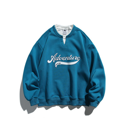 Unisex Oversized Sweatshirt with Notch Collar, Layered Effect and Script Print EVA-US