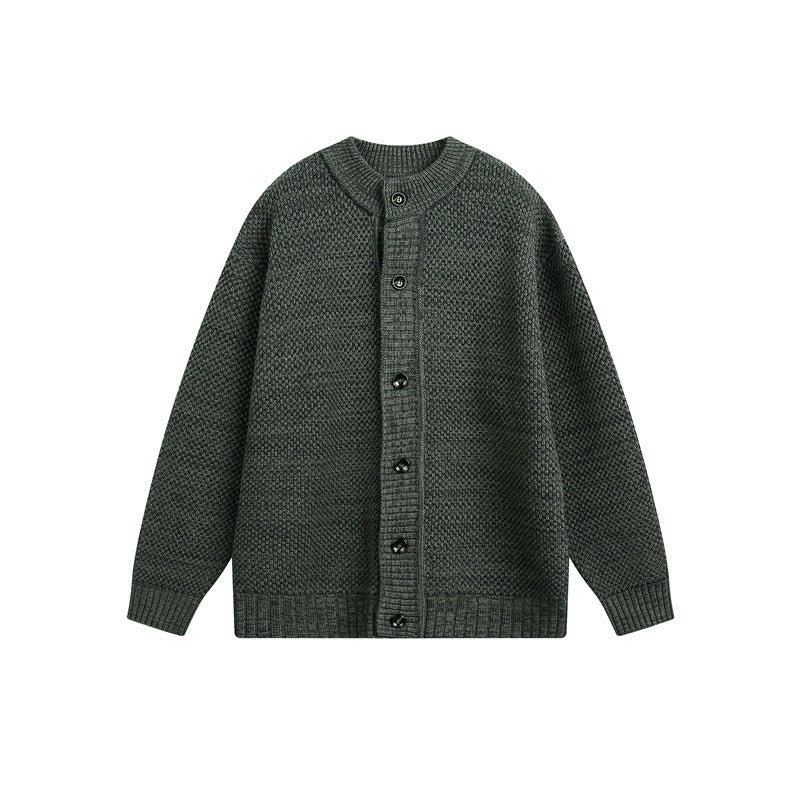 Women's Structured Oversize Knit Cardigan with Round Neck and Continuous Button Placket EVA-US