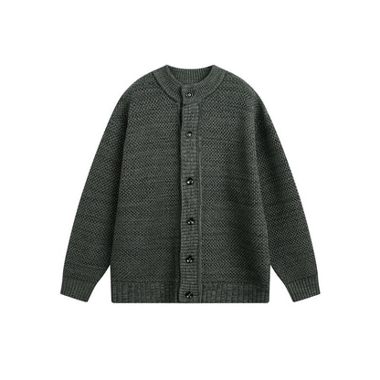 Women's Structured Oversize Knit Cardigan with Round Neck and Continuous Button Placket EVA-US