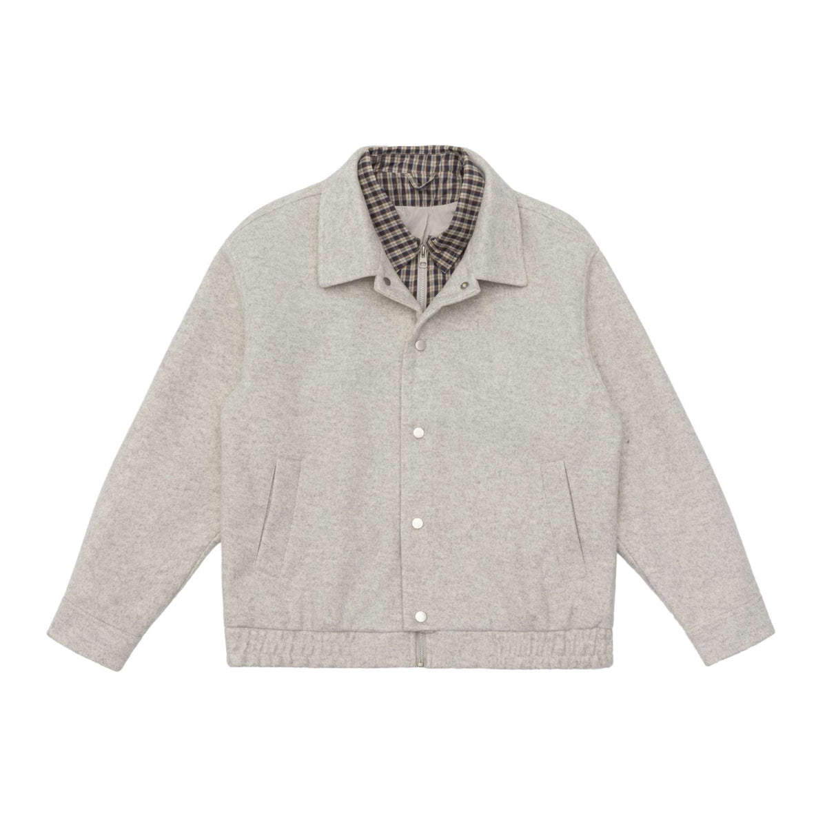 Men's short jacket made of wool blend with checked lined inner vest and snap button placket EVA-US