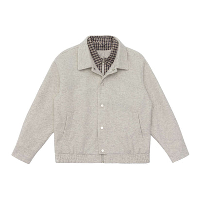 Men's short jacket made of wool blend with checked lined inner vest and snap button placket EVA-US