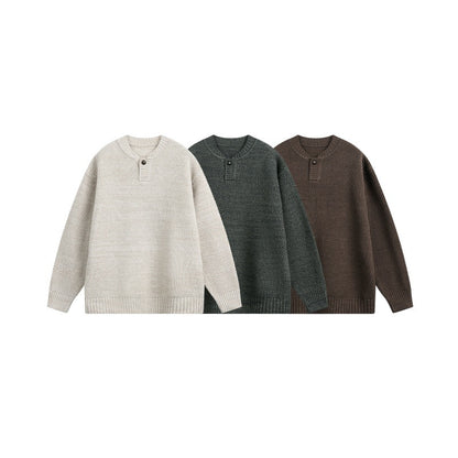 Unisex Structured Knit Sweater with Henley Button Placket EVA-US