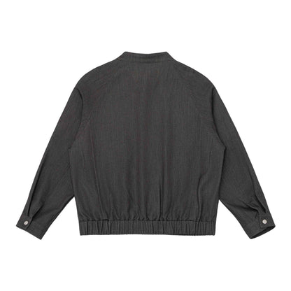Unisex Short Cut Denim Utility Jacket with Funnel Neck and Drawstring Hem EVA-US