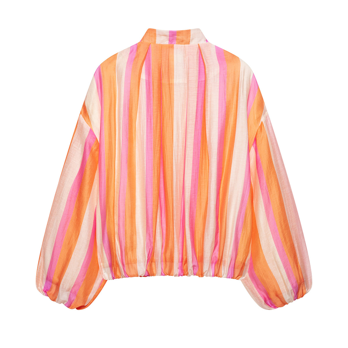 Women Striped Cropped Bomber Jacket with Balloon Sleeves EVA-US