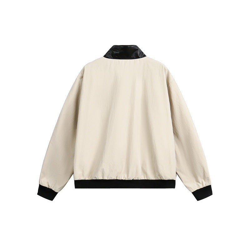 Unisex Short Cut Boxy Bomber Jacket with Contrast Collar and Large Flap Pockets EVA-US
