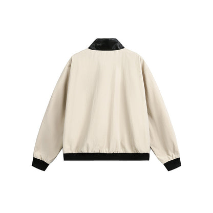 Unisex Short Cut Boxy Bomber Jacket with Contrast Collar and Large Flap Pockets EVA-US