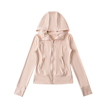 Women's Hooded Sports Jacket with Full Zip, Tailored Fit, and Integrated Zipper Pockets EVA-US