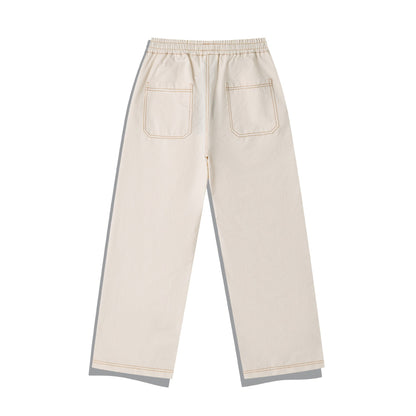 Women's wide denim cargo culotte with elastic waistband and contrast stitching EVA-US