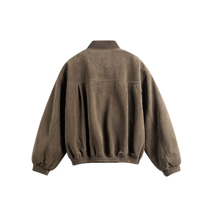 Unisex Boxy-Softsuede-Jacket with snap button placket, patch pockets and ribbed hem EVA-US