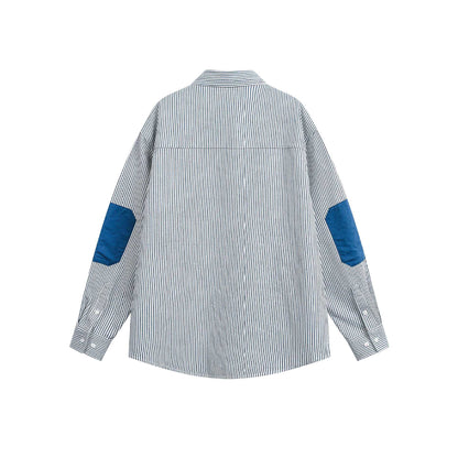 Unisex Oversize Stripe Shirt with Contrasting Chest Pocket and Kent Collar EVA-US