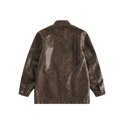 Men's Short Leather Look Coat in Vintage Style with Chinese Knot Closures EVA-US